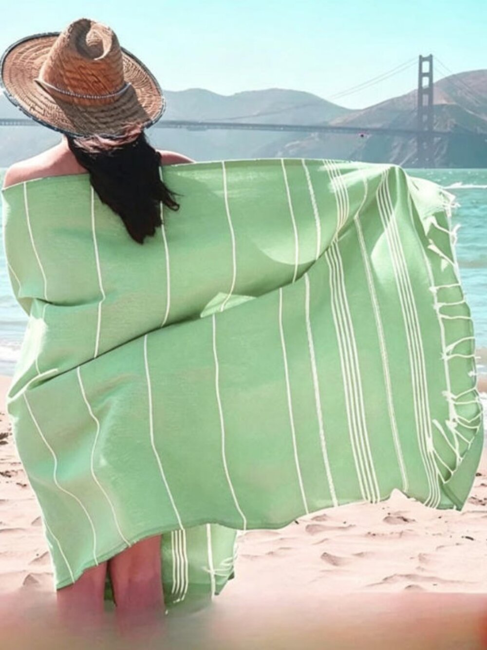 Green Turkish Towel Cotton Sports Beach Towel 100*180CM